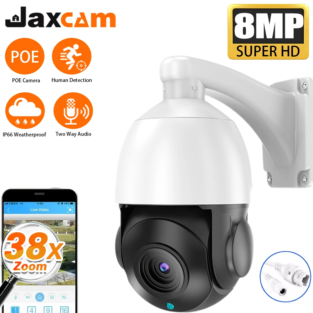 Jaxcam 8MP 4K PTZ IP Camera 38X Optical Zoom CCTV Outdoor AI Human Vehicle Tracking Audio Onvif POE Surveillance Camera
Jaxcam 8MP 4K PTZ IP Camera 38X Optical Zoom CCTV Outdoor AI Human Vehicle Tracking Audio Onvif POE Surveillance Camera