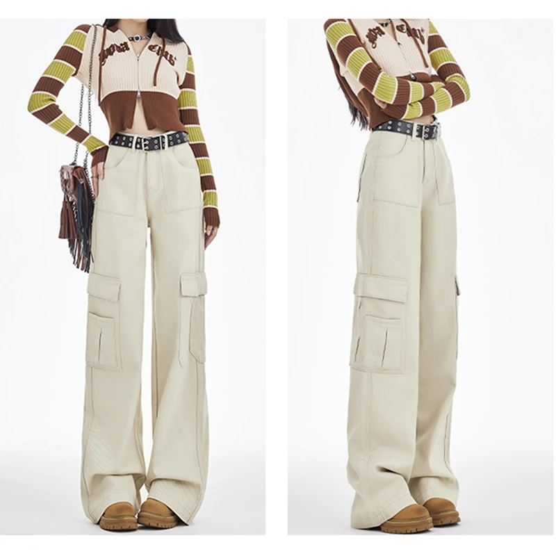 Women Fashion High Waist Streetwear Pants Lady Baggy Vintage Wide Leg Cargo Pants Girls Daily Casual Designer Summer Trousers 
Women Fashion High Waist Streetwear Pants Lady Baggy Vintage Wide Leg Cargo Pants Girls Daily Casual Designer Summer Trousers