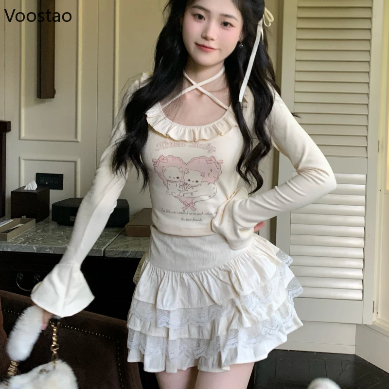 Japanese Sweet Lolita Style T-Shirts Women Kawaii Cartoon Cat Print Long Sleeve Tops Y2k Aesthetic Slim Tee Vintage Fairy Grunge
Japanese Sweet Lolita Style T-Shirts Women Kawaii Cartoon Cat Print Long Sleeve Tops Y2k Aesthetic Slim Tee Vintage Fairy Grunge