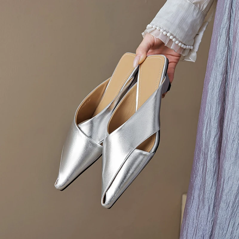 NEW Summer Women Mules Split Leather Shoes for Women Pointed Toe Strange Heel Shoes Cover Toe Slingback Sandals Golden Slippers
NEW Summer Women Mules Split Leather Shoes for Women Pointed Toe Strange Heel Shoes Cover Toe Slingback Sandals Golden Slippers