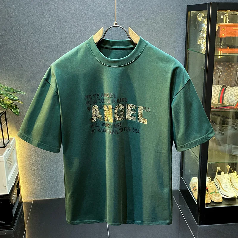Fashionable retro letter printed short sleeved T-shirt for men in summer, loose and cool, trendy Korean casual top
Fashionable retro letter printed short sleeved T-shirt for men in summer, loose and cool, trendy Korean casual top