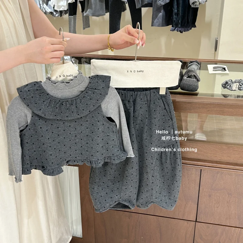 Girls' Outfit Spring and Autumn New Style Children's Fashionable Lace Polka Dot Vest Wide-Leg Pants Three-Piece Set31003 
Girls' Outfit Spring and Autumn New Style Children's Fashionable Lace Polka Dot Vest Wide-Leg Pants Three-Piece Set31003