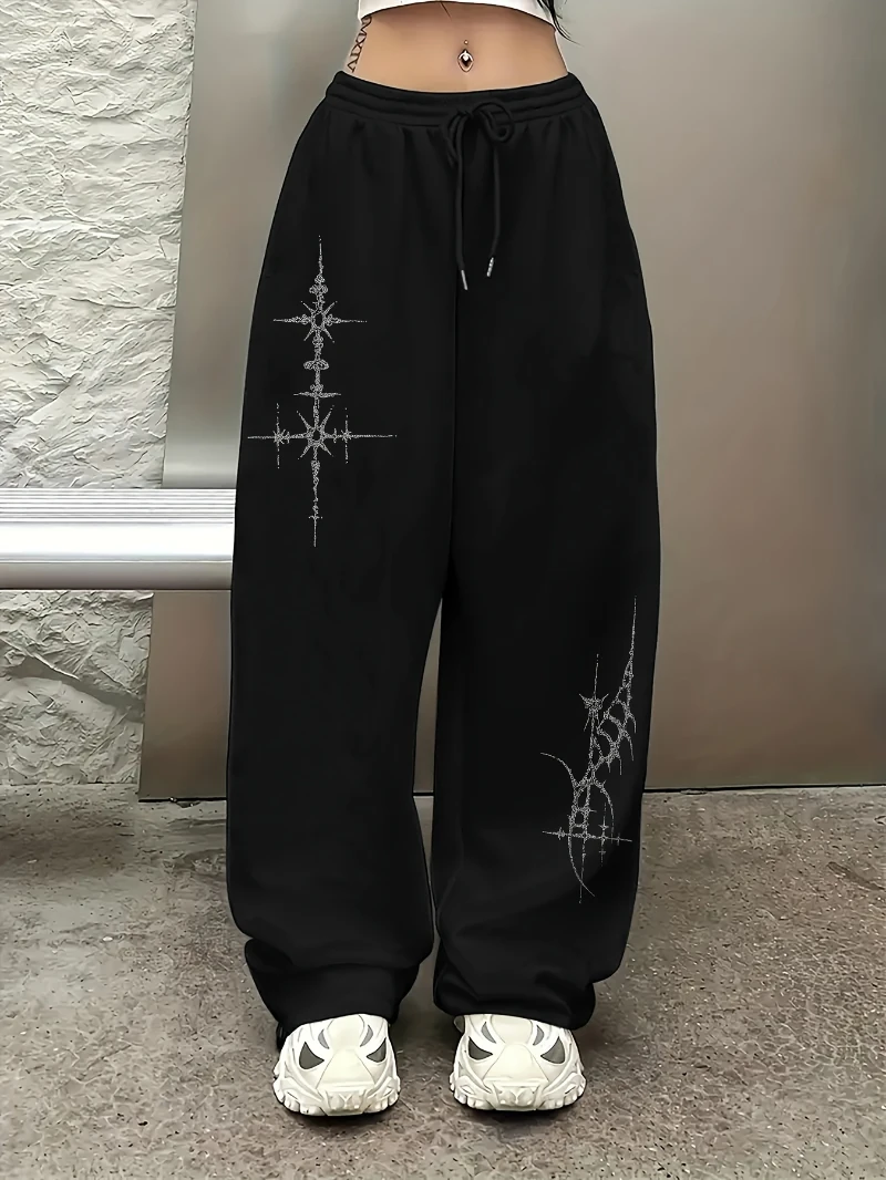 Cross-print casual sports pants, drawstring elastic waist, women's summer loose straight leg pants pants women
Cross-print casual sports pants, drawstring elastic waist, women's summer loose straight leg pants pants women