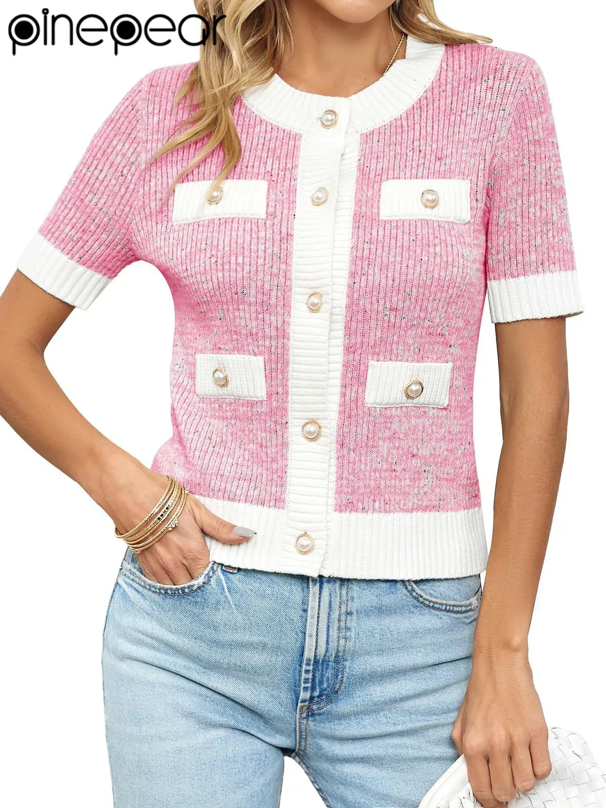 PinePear Knitted Cardigan Outerwears Spring Short Sleeve Knit Womens Sweaters Cropped Pink Sweater Elegant Apricot Cardigans
PinePear Knitted Cardigan Outerwears Spring Short Sleeve Knit Womens Sweaters Cropped Pink Sweater Elegant Apricot Cardigans