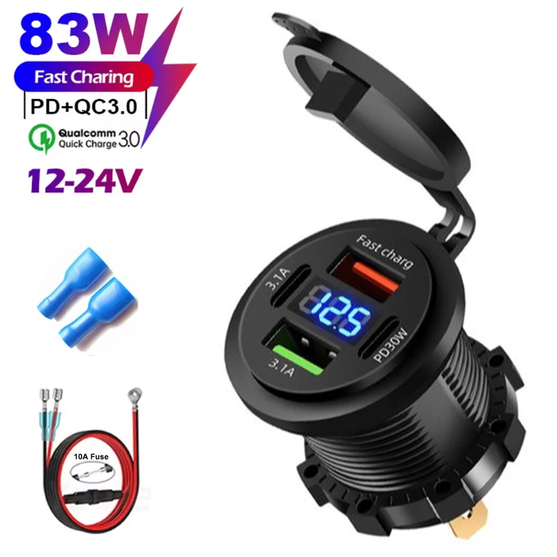 4-Ports 86W Car Charger PD Type C QC3.0 Fast Charging with Voltmeter Power Outlet Adapter Waterproof 12V/24V for Car Boat
4-Ports 86W Car Charger PD Type C QC3.0 Fast Charging with Voltmeter Power Outlet Adapter Waterproof 12V/24V for Car Boat