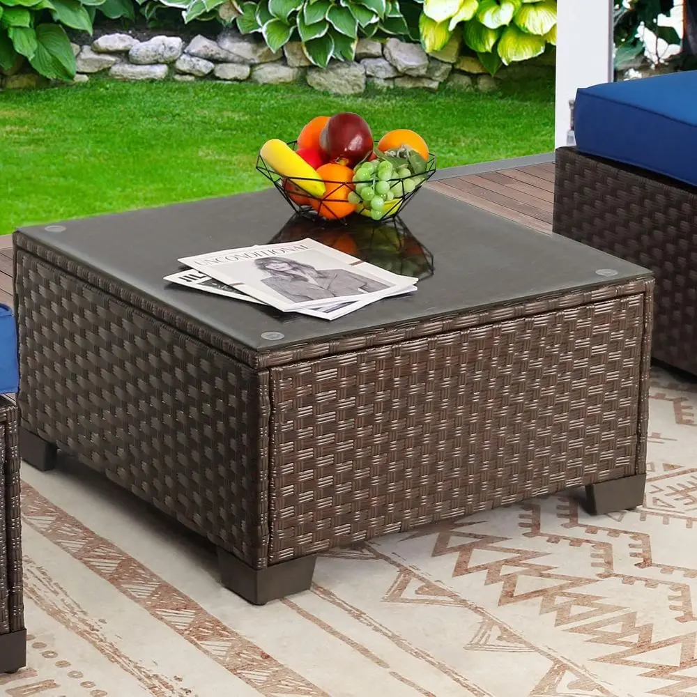 Brown Outdoor Wicker Square Side Table with Tempered Glass Top for Patio and Garden
Brown Outdoor Wicker Square Side Table with Tempered Glass Top for Patio and Garden