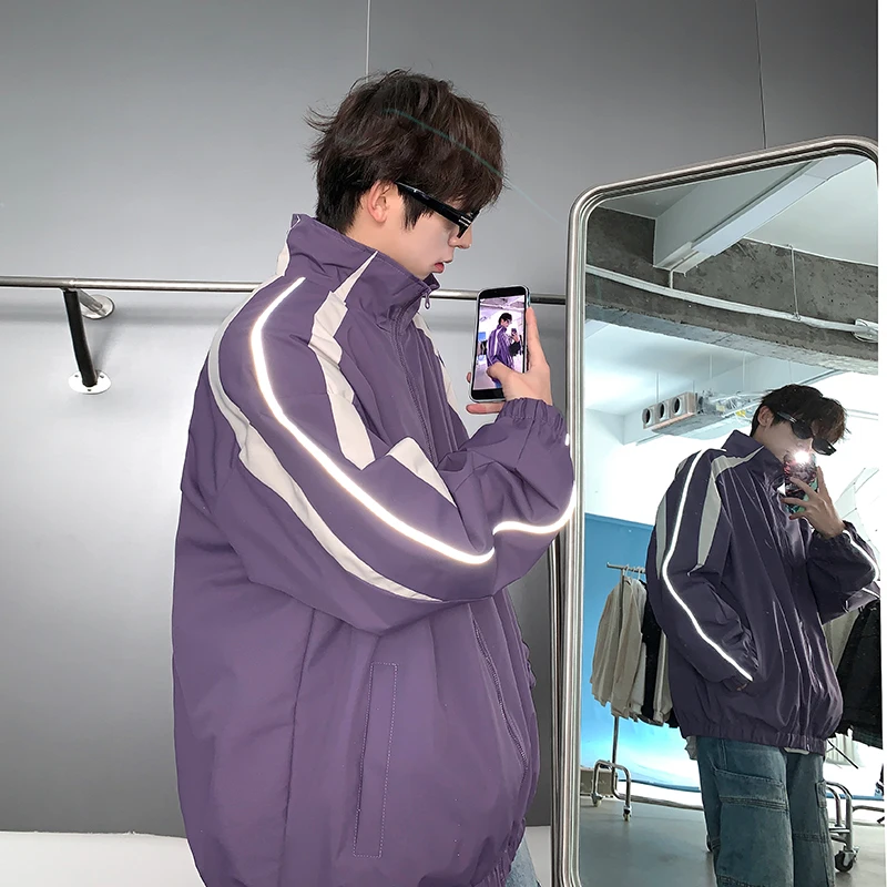 Reflective Stripe Purple Men's Spring Autumn Jaet Casual Spor Zipper Closure Long Sve Windproof Loose Fit Couple's Coat
Reflective Stripe Purple Men's Spring Autumn Jaet Casual Spor Zipper Closure Long Sve Windproof Loose Fit Couple's Coat