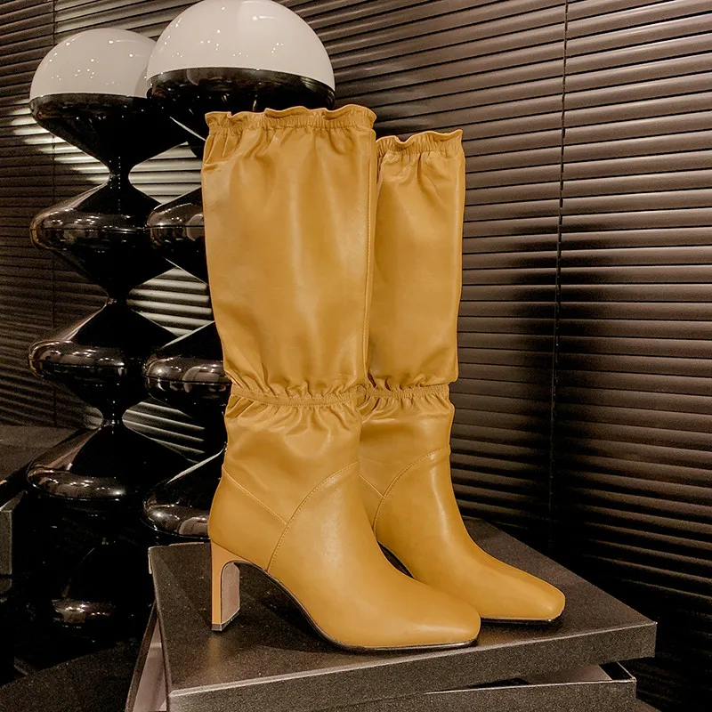 MKKHOU Fashion Knee Length Boots Women's New High Quality Genuine Leather Square Head Lace High Heel Boots Modern Calf Boots
MKKHOU Fashion Knee Length Boots Women's New High Quality Genuine Leather Square Head Lace High Heel Boots Modern Calf Boots