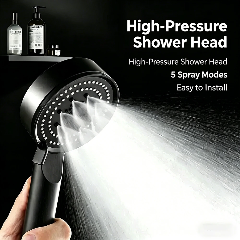 Matte Black 5-Mode High Pressure Shower Head Handheld Spray for Powerful Bathing And Cleaning Home Bathroom Accessory
Matte Black 5-Mode High Pressure Shower Head Handheld Spray for Powerful Bathing And Cleaning Home Bathroom Accessory