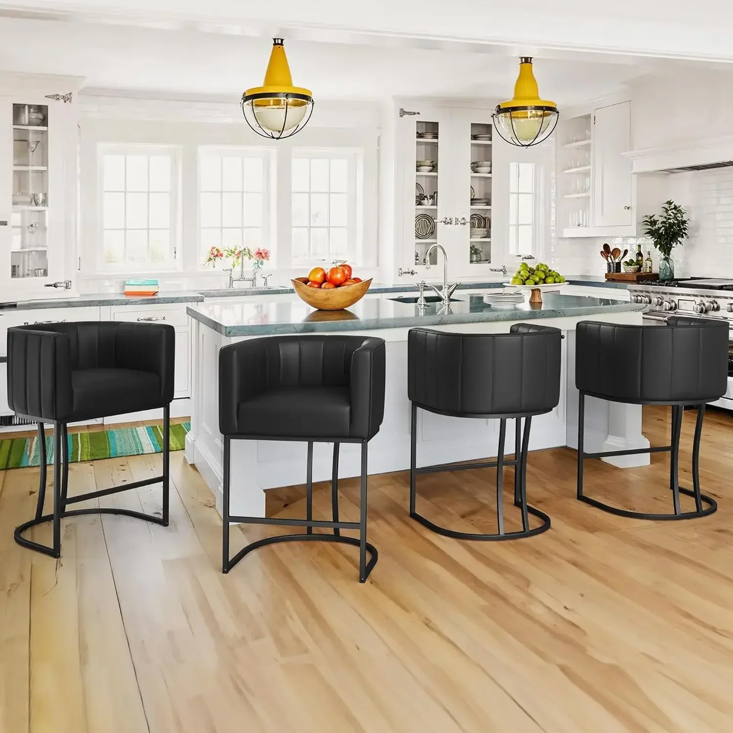 26.4" H Counter Height Bar Stools Set of 4, Modern Barrel Stools,Faux Leather Upholstered Barstools for Kitchen Islands, Black
26.4" H Counter Height Bar Stools Set of 4, Modern Barrel Stools,Faux Leather Upholstered Barstools for Kitchen Islands, Black