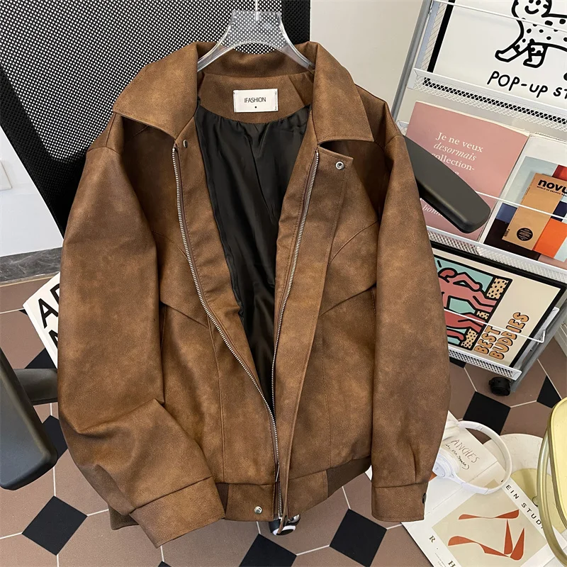 Retro American Sle Leather Jaet Men's Casual Turn-down Collar Coat Worn Look Youth Faion Loose Fit Winter Coat
Retro American Sle Leather Jaet Men's Casual Turn-down Collar Coat Worn Look Youth Faion Loose Fit Winter Coat