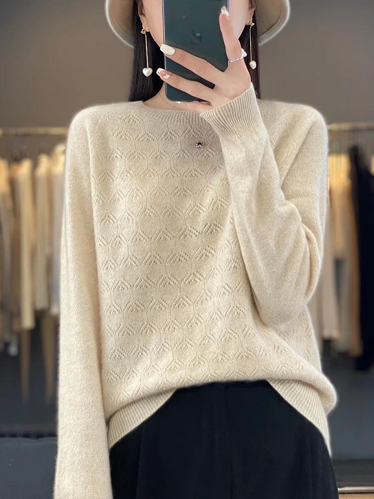 Women Spring Autumn Hollow Out Sweater Pullover Raglan Sleeve Cashmere 100% Merino Wool Knitted O-neck Soft Female Clothing Tops
Women Spring Autumn Hollow Out Sweater Pullover Raglan Sleeve Cashmere 100% Merino Wool Knitted O-neck Soft Female Clothing Tops