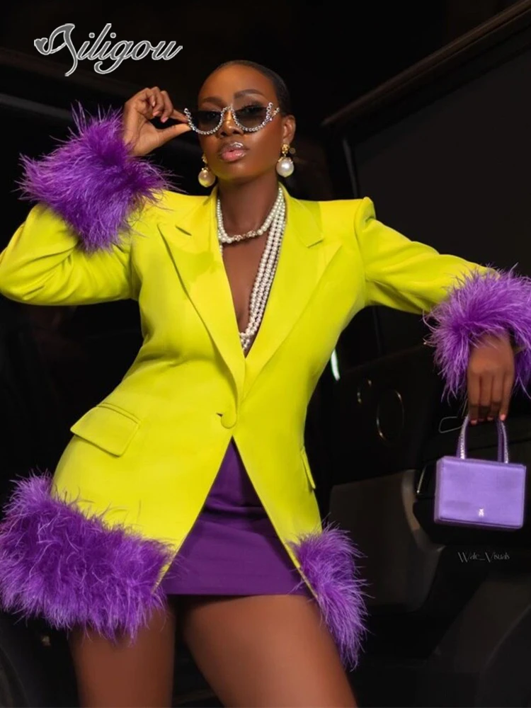 Ailigou 2023 New Autumn Women's Suit Coat Slim Fit Luxury Feather Ball Mini Dress Long Sleeve Purple Yellow Sexy Evening Dress
Ailigou 2023 New Autumn Women's Suit Coat Slim Fit Luxury Feather Ball Mini Dress Long Sleeve Purple Yellow Sexy Evening Dress