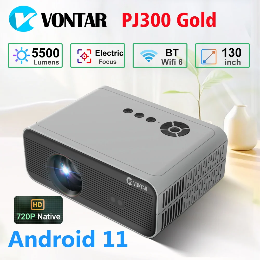 V VONTAR PJ300 Gold Projector Native 720P Full HD Android 11 Mini Projector 200 ANSI Wifi6 BT5.2 with Max 130'' LCD Projector
V VONTAR PJ300 Gold Projector Native 720P Full HD Android 11 Mini Projector 200 ANSI Wifi6 BT5.2 with Max 130'' LCD Projector