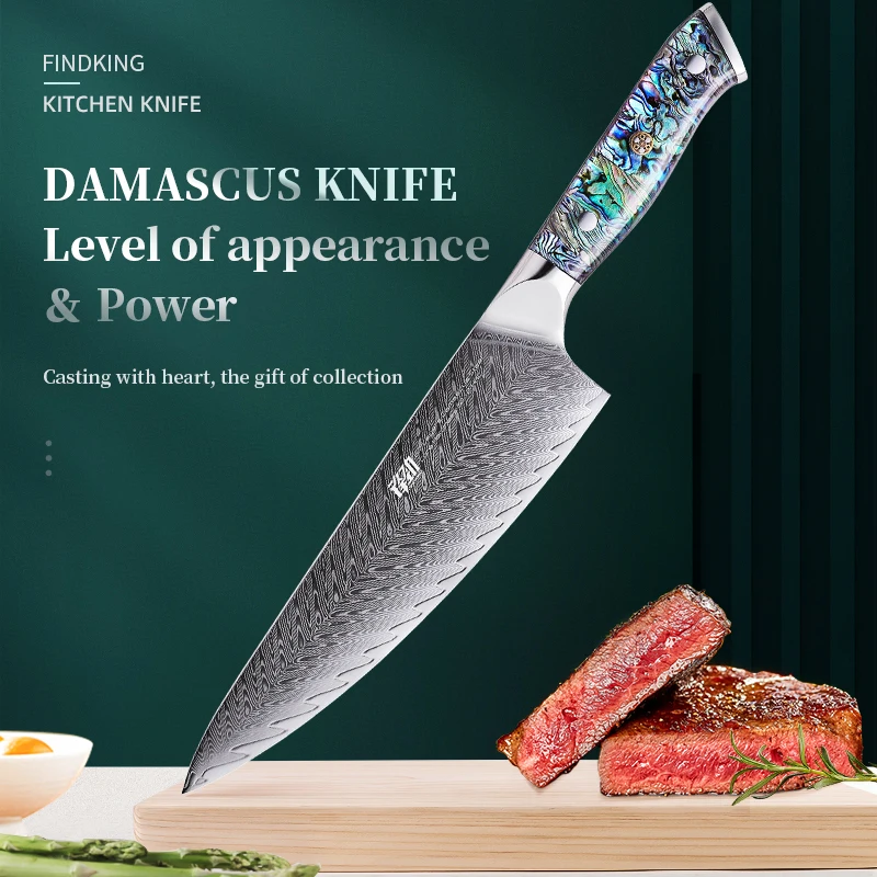 FINDKING Gorgeous Series 67 Layers Damascus Steel 8 inch Gyuto Knife Abalone Shell Handle Japanese Kitchen Chef Knife
FINDKING Gorgeous Series 67 Layers Damascus Steel 8 inch Gyuto Knife Abalone Shell Handle Japanese Kitchen Chef Knife