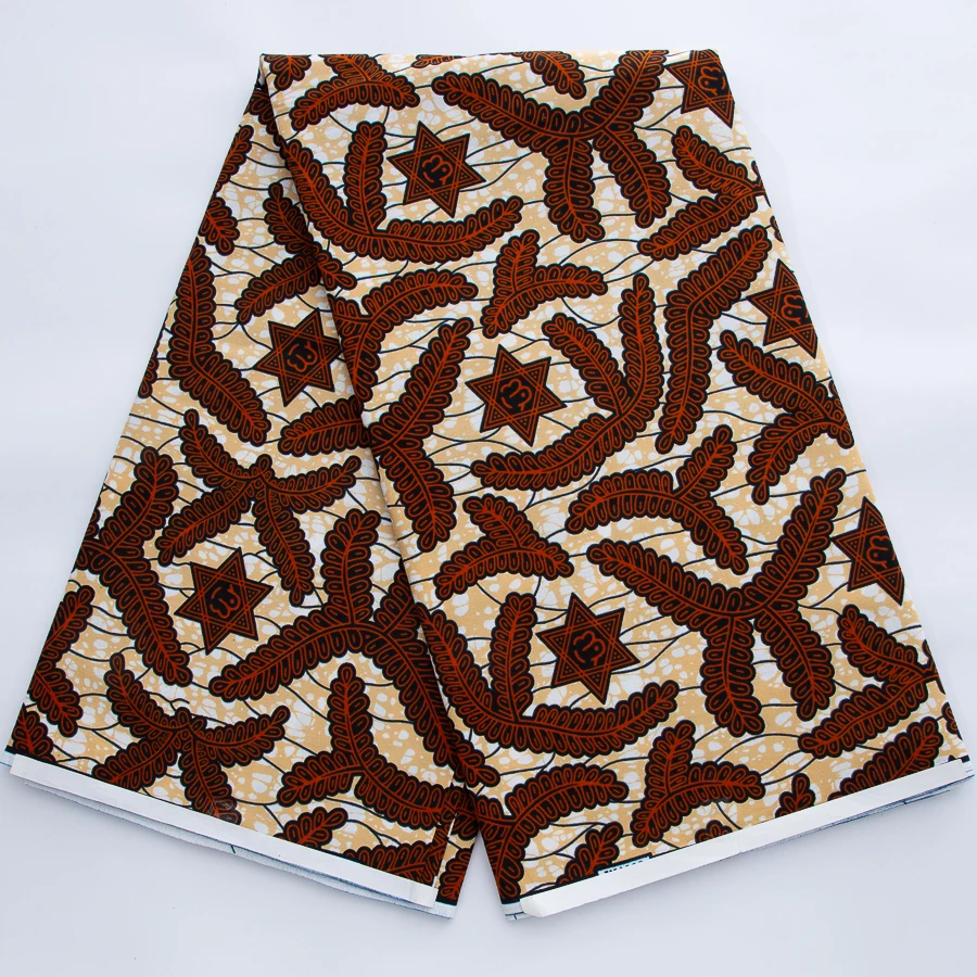 Африканская ткань с голландским восковым принтом, коричневая ткань с узором в виде звезд и листьев, ткань Ankara Wax Lace для нигерийских праздничных платьев, африканский материал для шитья.
Африканская ткань с голландским восковым принтом, коричневая ткань с узором в виде звезд и листьев, ткань Ankara Wax Lace для нигерийских праздничных платьев, африканский материал для шитья.