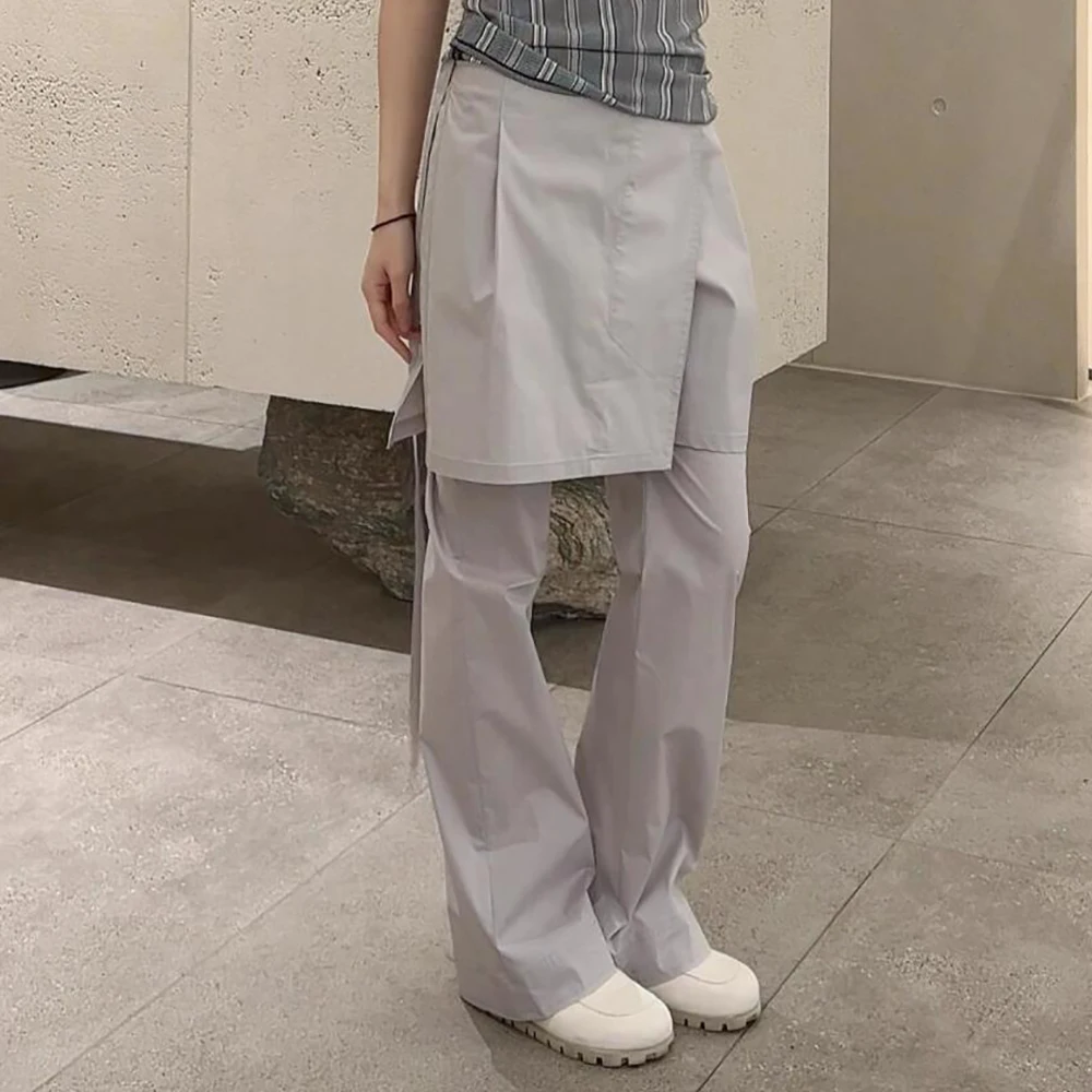 Y2K Fake Two-Piece Cotton Blend Skirt Pants Set for Women Straight Cut Commuter Style with Tie Decoration Elegant Summer 2025 
Y2K Fake Two-Piece Cotton Blend Skirt Pants Set for Women Straight Cut Commuter Style with Tie Decoration Elegant Summer 2025