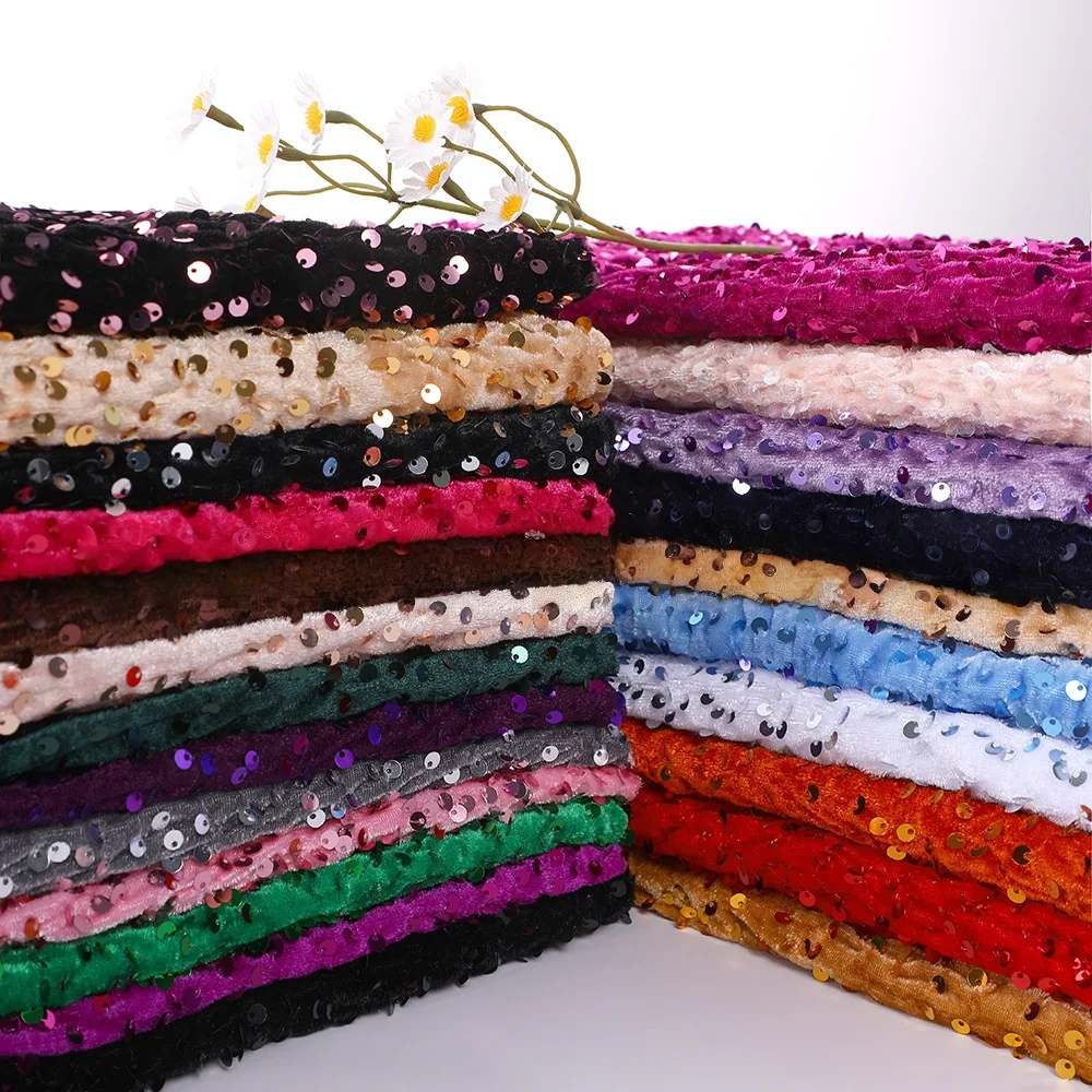 45 Colors Big Circle Sparse Sequin Fabric Evening Dress Material Glitter Tissus Variou Elatic Velvet Embroidered Fabric
45 Colors Big Circle Sparse Sequin Fabric Evening Dress Material Glitter Tissus Variou Elatic Velvet Embroidered Fabric