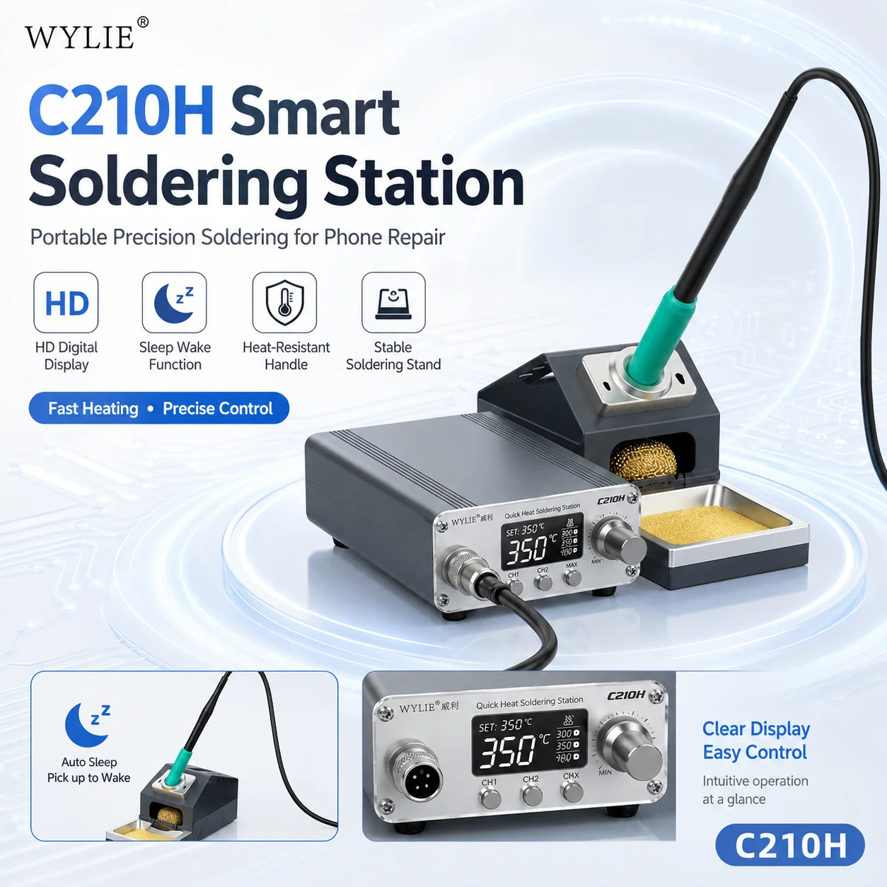 WYLIE C210H Constant Temperature Soldering Station Rapid Heating Solder Iron 210 Heating Core for Phone Motherboard Repair Tools
WYLIE C210H Constant Temperature Soldering Station Rapid Heating Solder Iron 210 Heating Core for Phone Motherboard Repair Tools