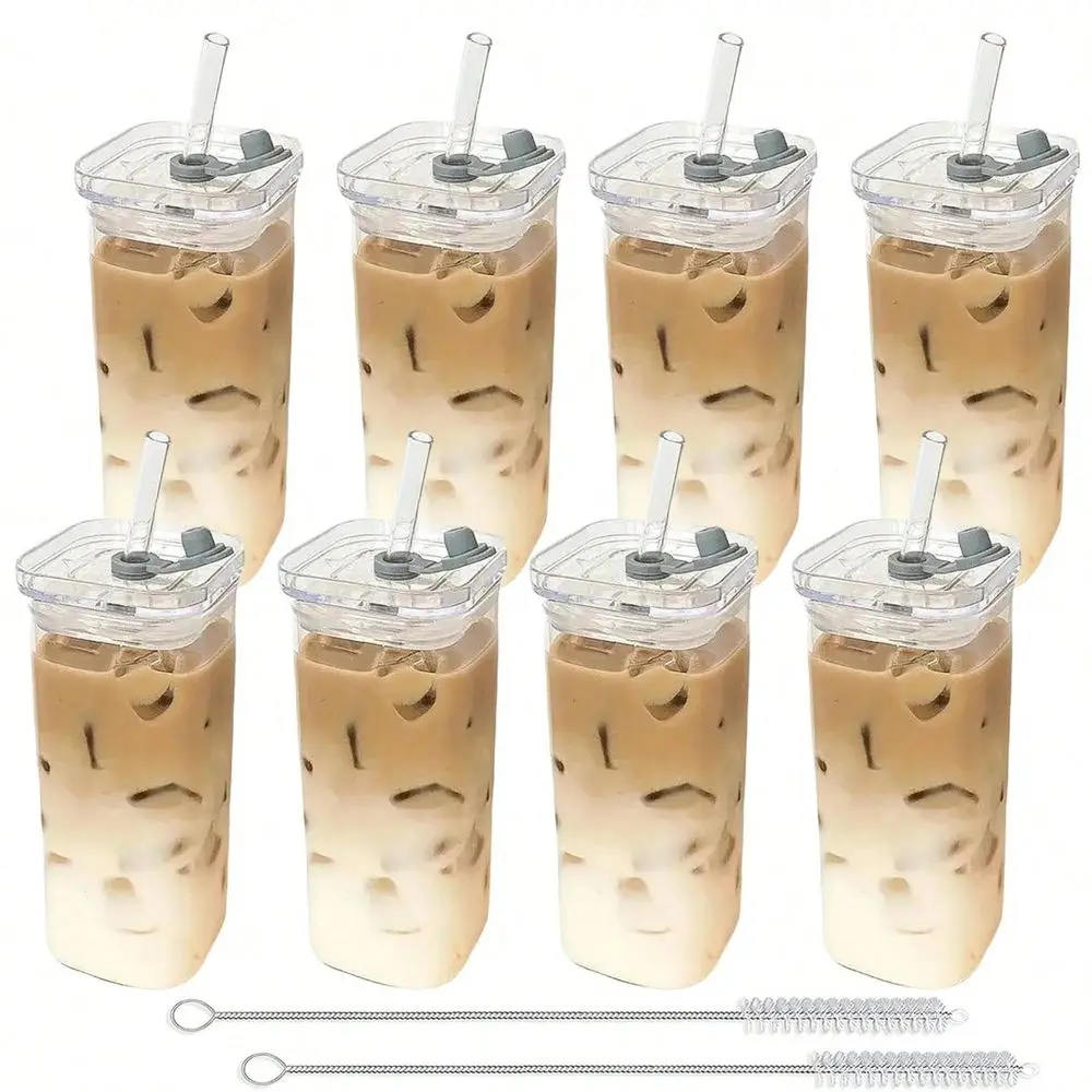 4 6 8PCS Square Glass Cups With Lids, 13oz, Perfect Coffee Cups, Includes Straws, Gift For Cup Collectors, Suitable For OHome,
4 6 8PCS Square Glass Cups With Lids, 13oz, Perfect Coffee Cups, Includes Straws, Gift For Cup Collectors, Suitable For OHome,