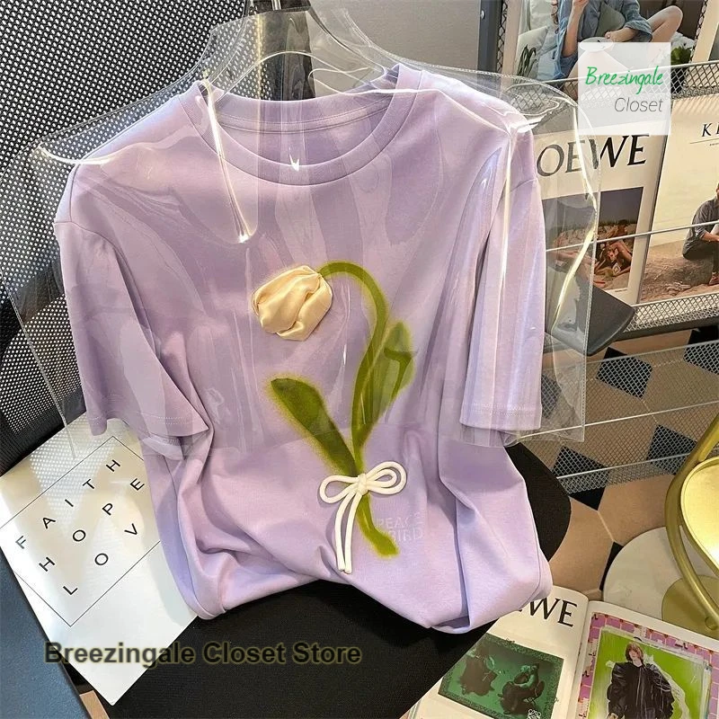 Korean-style three-dimensional tulip flower chic short-sleeved T-shirt women's summer new fashion temperament casual Joker top.
Korean-style three-dimensional tulip flower chic short-sleeved T-shirt women's summer new fashion temperament casual Joker top.
