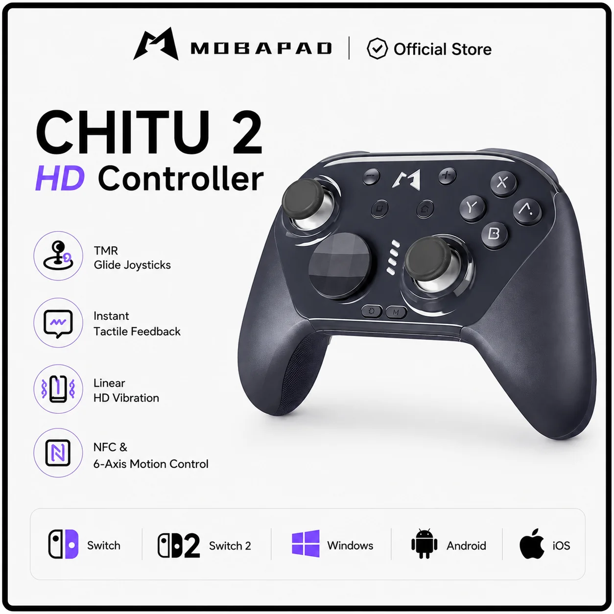 Mobapad CHITU 2 Bluetooth Controller with TMR Joysticks For Nintendo Switch 1/2 PC Android iOS with HD Rumble,NFC,Turbo Gamepad
Mobapad CHITU 2 Bluetooth Controller with TMR Joysticks For Nintendo Switch 1/2 PC Android iOS with HD Rumble,NFC,Turbo Gamepad