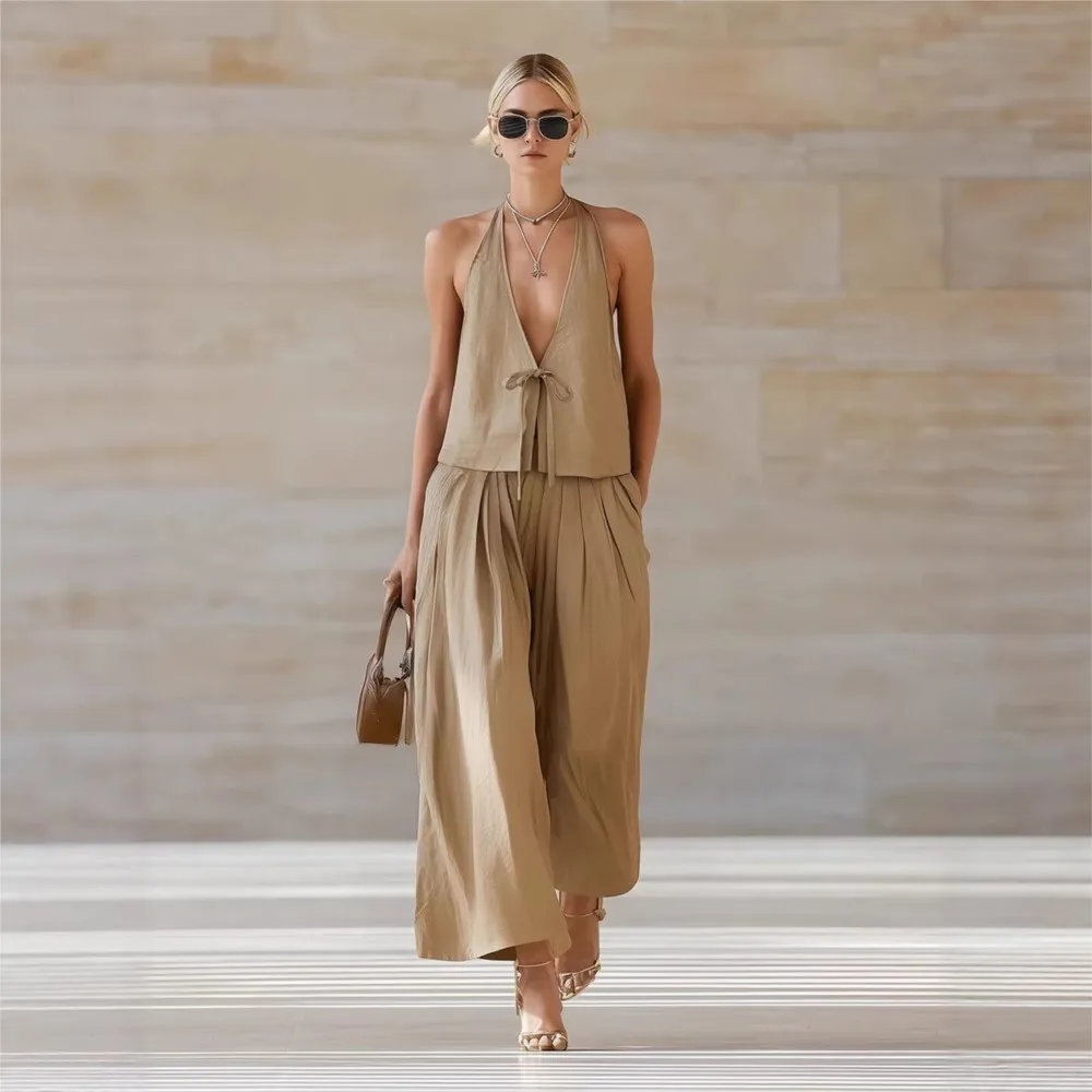 Fashionable Casual Vest Sleeveless Loose Wide Leg Pants Two-piece Set New Summer Women's Casual Loose Pants Set Conjuntos Mujer
Fashionable Casual Vest Sleeveless Loose Wide Leg Pants Two-piece Set New Summer Women's Casual Loose Pants Set Conjuntos Mujer