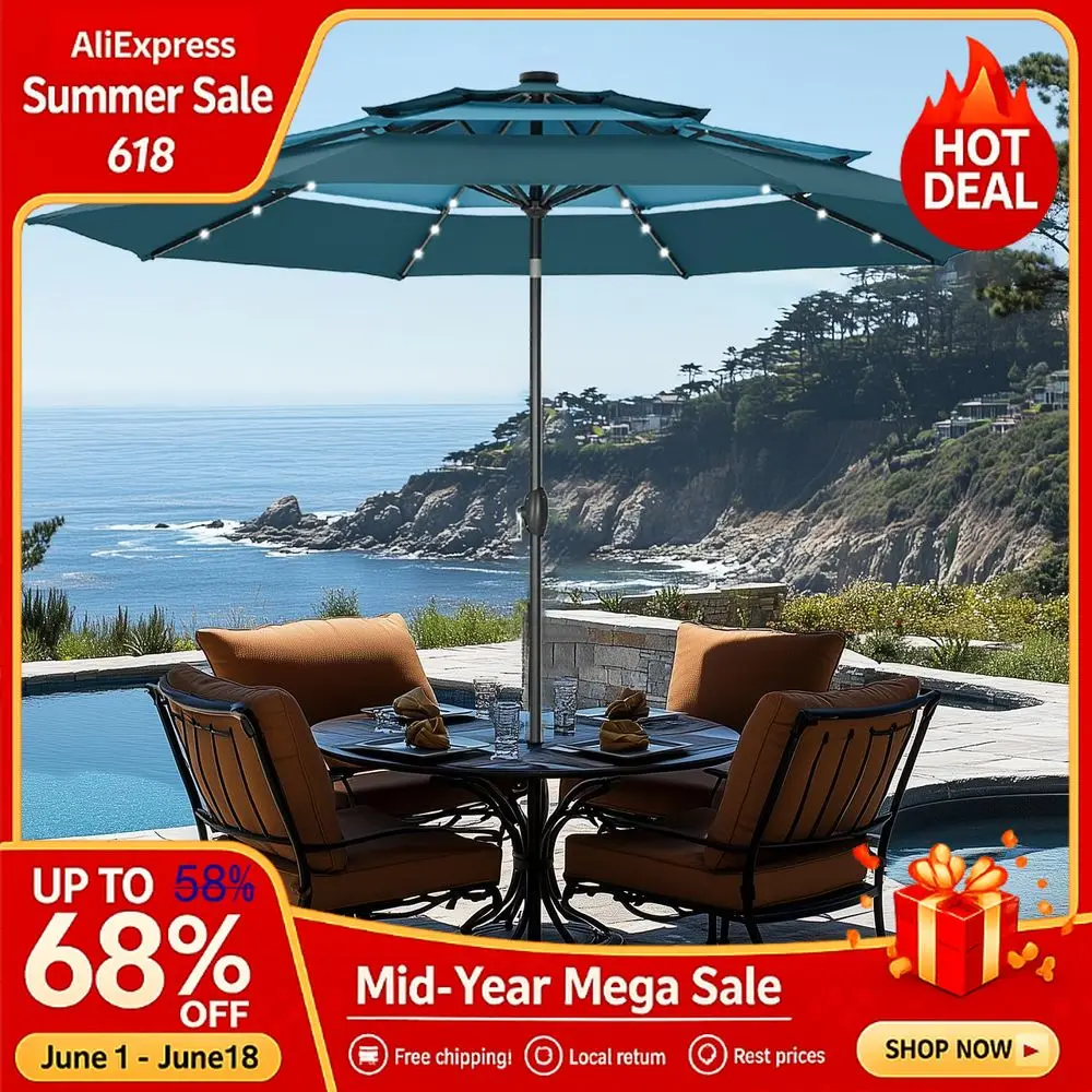 10ft Patio Umbrella with Solar Lights, AutoTilt Lighted Market Table Umbrellas Crank, 8 Sturdy Ribs amp 1.5 Pole outdoor, Custom
10ft Patio Umbrella with Solar Lights, AutoTilt Lighted Market Table Umbrellas Crank, 8 Sturdy Ribs amp 1.5 Pole outdoor, Custom