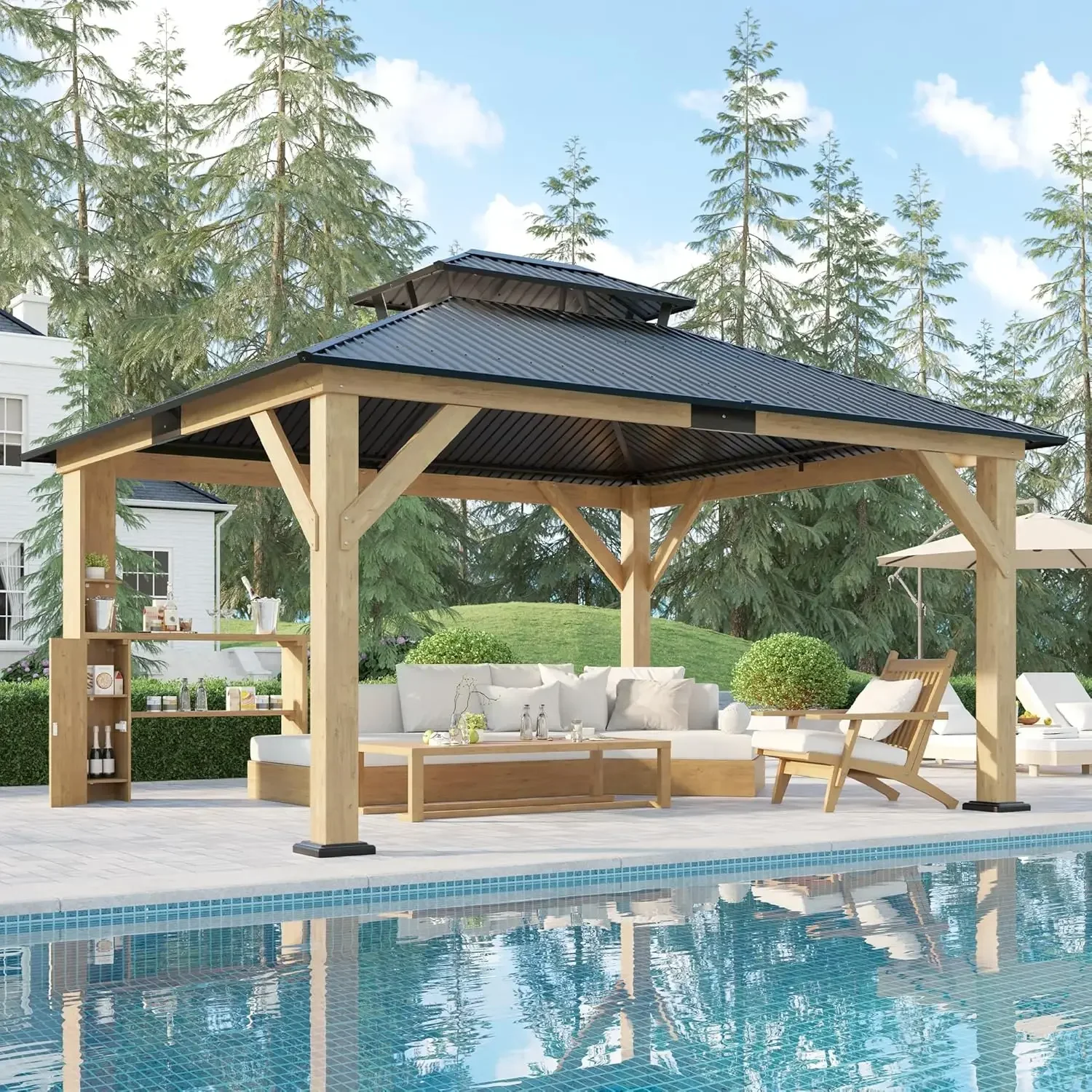 AMERLIFE 13x15 Wood Gazebo, Hardtop Gazebo with Iron Roof Double Roof, Outdoor Gazebo with Wood Frame for Patio, Garage, Lawns
AMERLIFE 13x15 Wood Gazebo, Hardtop Gazebo with Iron Roof Double Roof, Outdoor Gazebo with Wood Frame for Patio, Garage, Lawns