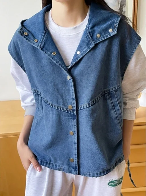Waed Denim Vest Jaet Women Loose Slimming Dstring Belly No Sve oulder Trendy Cotton Commute Sle Single Button
Waed Denim Vest Jaet Women Loose Slimming Dstring Belly No Sve oulder Trendy Cotton Commute Sle Single Button
