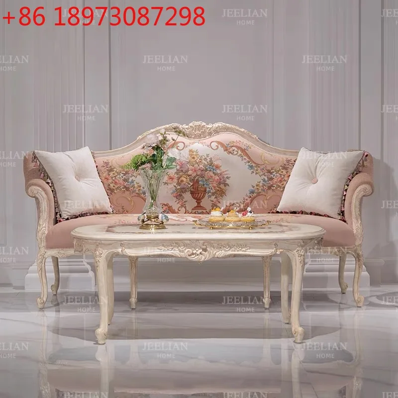 Французский диван из цельного дерева для гостиной, комбинированная вилла, розовый журнальный столик из ткани с принтом
Французский диван из цельного дерева для гостиной, комбинированная вилла, розовый журнальный столик из ткани с принтом