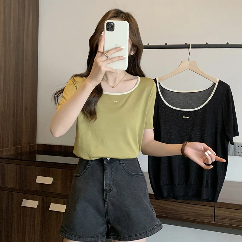 2023 Summer New Large Fat MM French Square Neck T-shirt Simple Versatile Loose Ice Silk Short Sleeve Top
2023 Summer New Large Fat MM French Square Neck T-shirt Simple Versatile Loose Ice Silk Short Sleeve Top