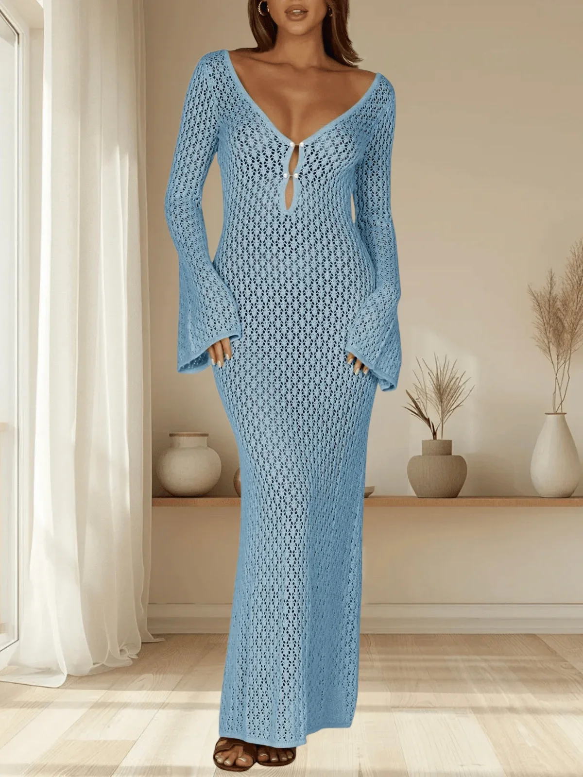 Womens Crochet Maxi Cover Up Dress Long Sleeve Bodycon Beach Vacation Swimwear
Womens Crochet Maxi Cover Up Dress Long Sleeve Bodycon Beach Vacation Swimwear