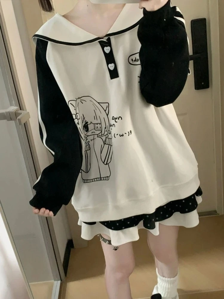 2021, японская толстовка с мультяшным принтом, женская толстовка в стиле Харадзюку с матросским воротником, лоскутная свободная толстовка Y2k, эстетичная повседневная толстовка на пуговицах
2021, японская толстовка с мультяшным принтом, женская толстовка в стиле Харадзюку с матросским воротником, лоскутная свободная толстовка Y2k, эстетичная повседневная толстовка на пуговицах