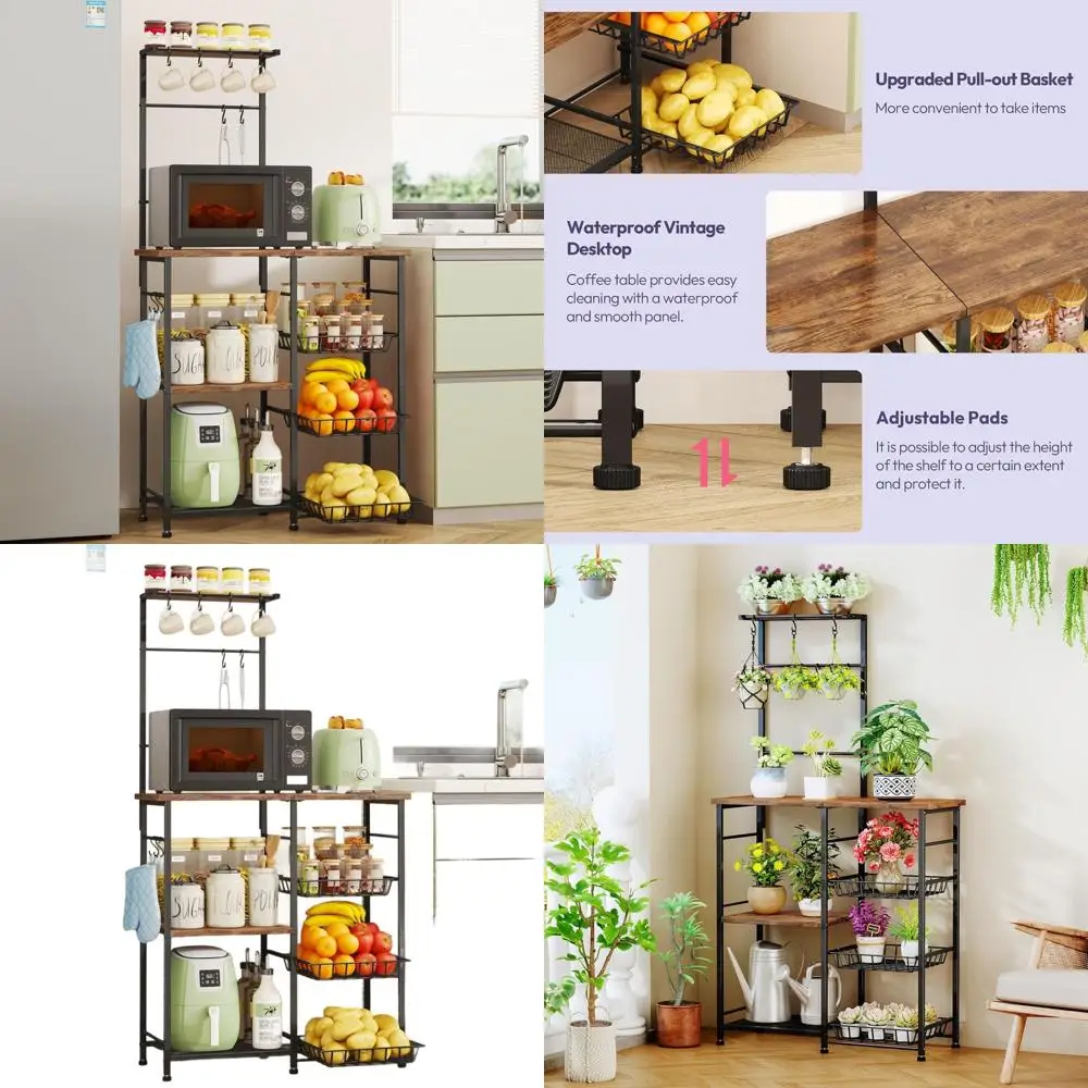 Coffee Bar Storage Rack - Kitchen Cabinet with Shelves, Hooks, and Baskets for Espresso, Dining, and Pantry Organization
Coffee Bar Storage Rack - Kitchen Cabinet with Shelves, Hooks, and Baskets for Espresso, Dining, and Pantry Organization