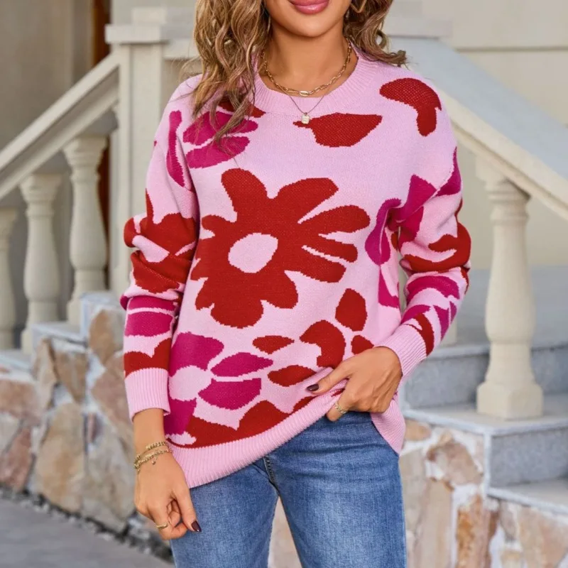 Casual Loose round neck long sleeved pullover sweater for autumn and winter Women's Tops New fashion floral print knit sweater
Casual Loose round neck long sleeved pullover sweater for autumn and winter Women's Tops New fashion floral print knit sweater