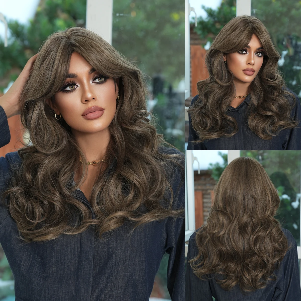 NAMM Long Wave Brown Wig For Women Elegant Fluffy Curly Wigs With Silk Synthetic Heat-Resistant Fiber Hairpiece For Daily Use
NAMM Long Wave Brown Wig For Women Elegant Fluffy Curly Wigs With Silk Synthetic Heat-Resistant Fiber Hairpiece For Daily Use