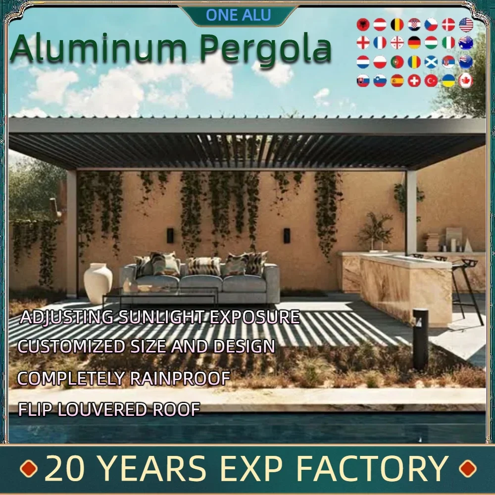Bioclimatic Aluminum Pergola Automatic flip louvered manual with LED roller blinds gazebo carport customized European style
Bioclimatic Aluminum Pergola Automatic flip louvered manual with LED roller blinds gazebo carport customized European style