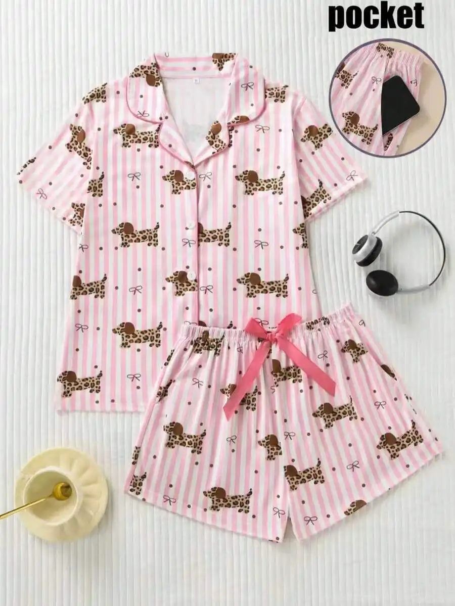 Womens Striped Leopard Print Satin Pajama Set Soft Loose Short Sleeve Top And Shorts
Womens Striped Leopard Print Satin Pajama Set Soft Loose Short Sleeve Top And Shorts