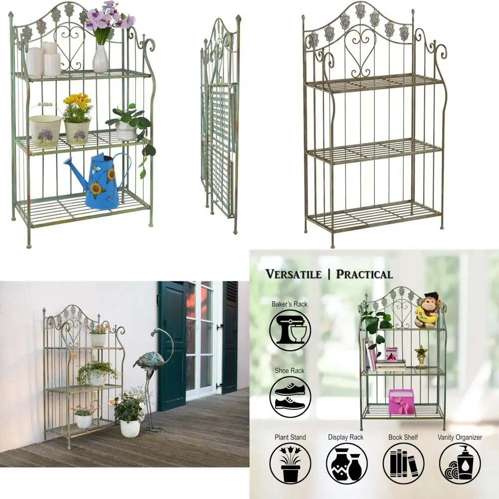Folding Metal Plant Stand Bookcase Outdoor Baker's Rack with Heart Design Scrolling Accents
Folding Metal Plant Stand Bookcase Outdoor Baker's Rack with Heart Design Scrolling Accents