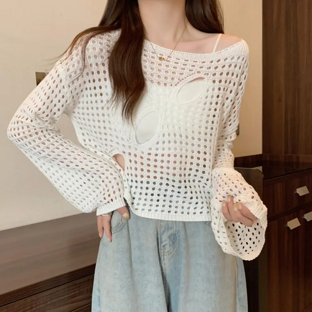 Women Knitting Tops Stylish Women's Hollow Design Long Sleeve T-shirt for Casual Wear Loose Fit Knit Top with Round for Daily
Women Knitting Tops Stylish Women's Hollow Design Long Sleeve T-shirt for Casual Wear Loose Fit Knit Top with Round for Daily
