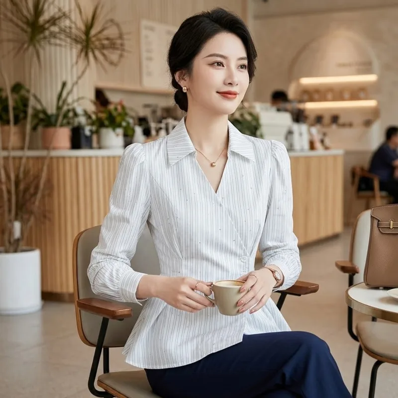 Slimming Striped Polo Collar Long Sleeve Top High End Designer Look Spring New Chic Casual Office Elegant Date Outfit For Women
Slimming Striped Polo Collar Long Sleeve Top High End Designer Look Spring New Chic Casual Office Elegant Date Outfit For Women