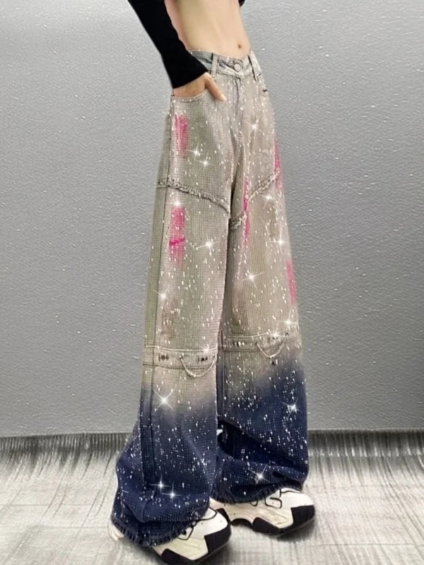High Waist Shiny Diamond Embellished Wide Leg Jeans Retro Spring Women's Fashion plus Size Casual Comfortable Fit Jeans
High Waist Shiny Diamond Embellished Wide Leg Jeans Retro Spring Women's Fashion plus Size Casual Comfortable Fit Jeans