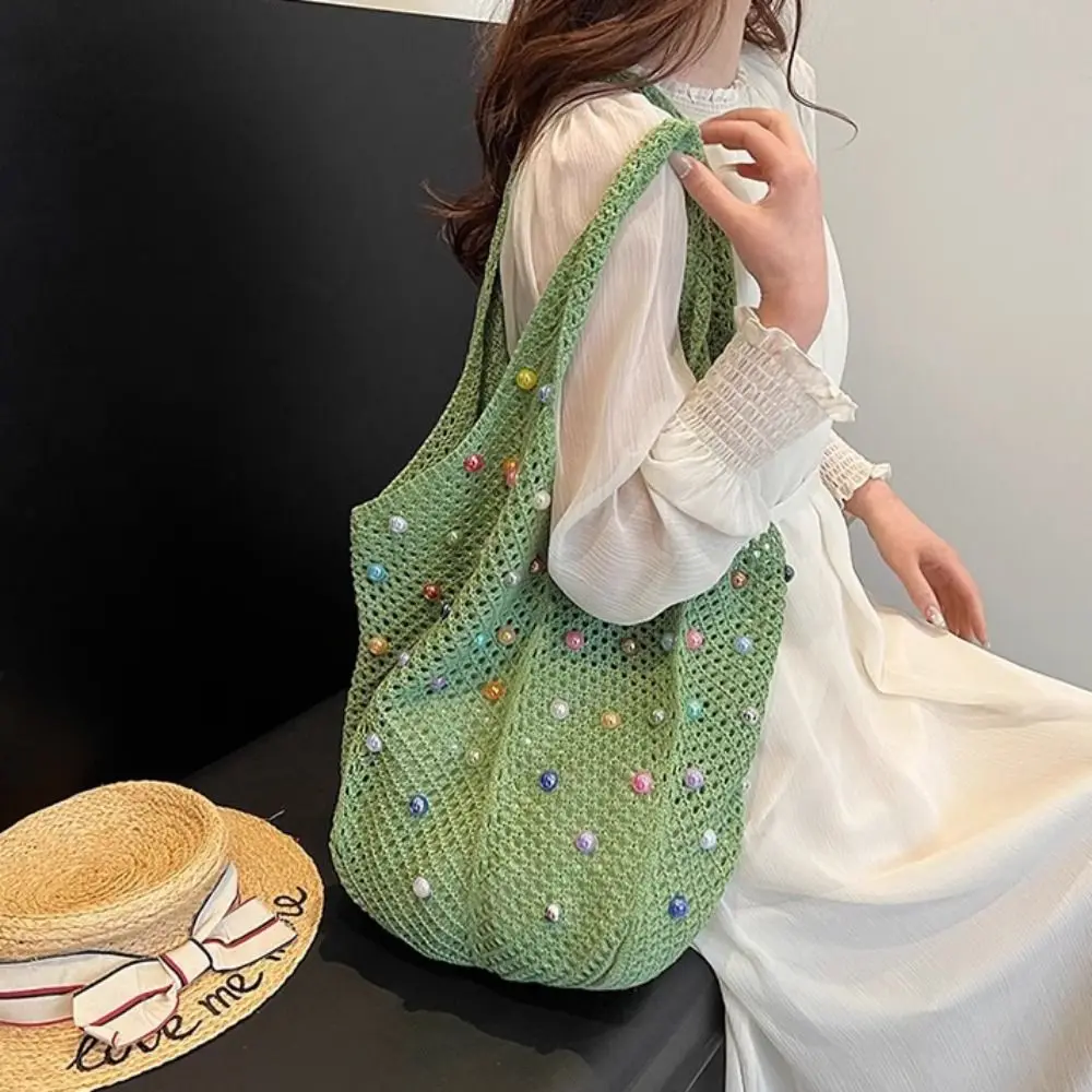 Solid Color Knitting Shoulder Bag Large Capacity Hollow Out Bohemian Crochet Tote Bag Beaded Decoration Versatile
Solid Color Knitting Shoulder Bag Large Capacity Hollow Out Bohemian Crochet Tote Bag Beaded Decoration Versatile