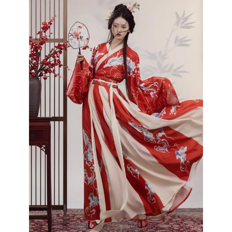 Spring Chinese Wei Jin Style Hanfu Set Ancient Princess Fairy Classica Printing Dress Daily Waistband Slim Crossed Collars Dress
Spring Chinese Wei Jin Style Hanfu Set Ancient Princess Fairy Classica Printing Dress Daily Waistband Slim Crossed Collars Dress