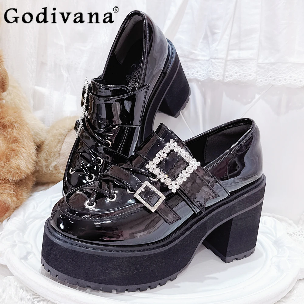 Sweet Cool Girl Original Japanese Lolita High Heels Fashion Versatile Lace Rhinestone JK Uniform Thick Sole Platform Shoes 
Sweet Cool Girl Original Japanese Lolita High Heels Fashion Versatile Lace Rhinestone JK Uniform Thick Sole Platform Shoes