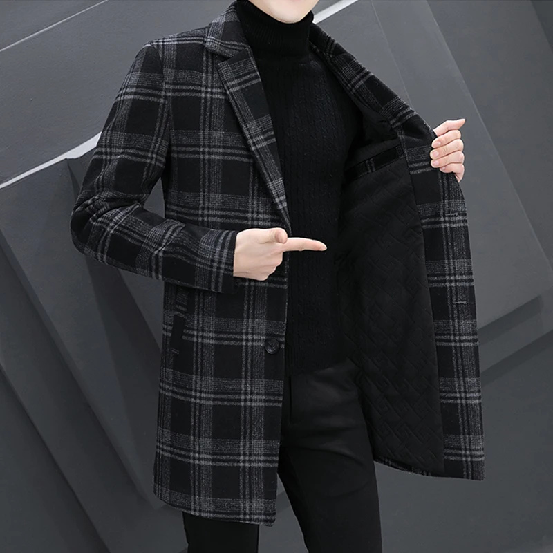 Business Casual Men's Autumn Winter Plaid Woolen Overcoat Mid-Length Top Wool Coats Outwear Long Thick Warm Windbreaker Jackets
Business Casual Men's Autumn Winter Plaid Woolen Overcoat Mid-Length Top Wool Coats Outwear Long Thick Warm Windbreaker Jackets