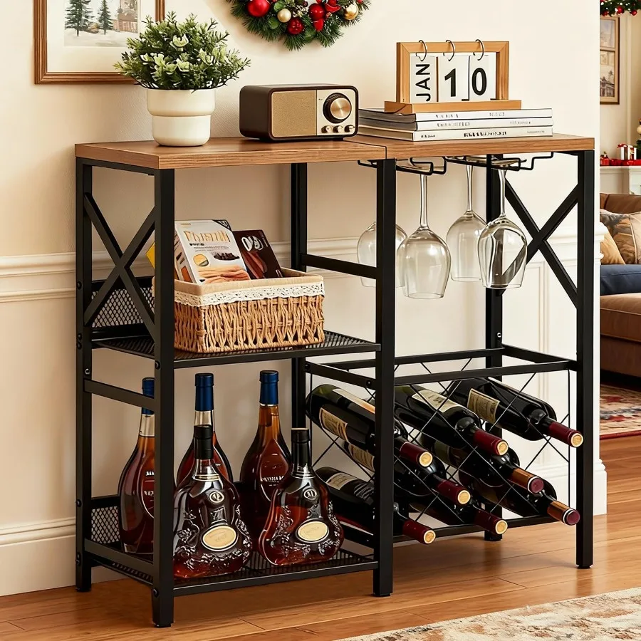 Wine Bar Cabinet Rustic Freestanding Wine Rack with Glass Holder and Fence Bar Cabinet with 2 Tier Storage Liquor Shelf for Hom
Wine Bar Cabinet Rustic Freestanding Wine Rack with Glass Holder and Fence Bar Cabinet with 2 Tier Storage Liquor Shelf for Hom