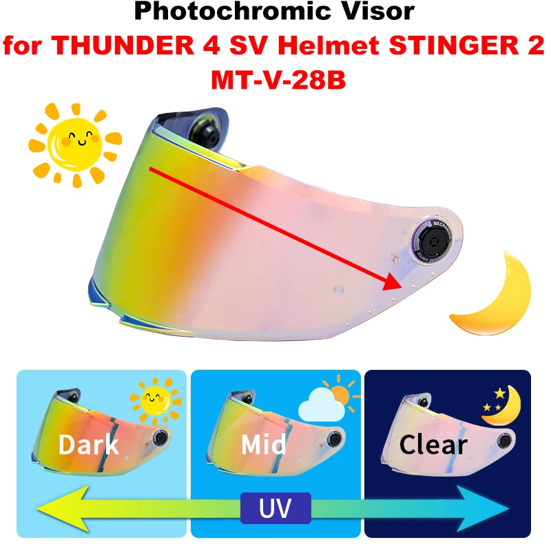 Photochormic Replacement Face Shield for Model THUNDER 4 SV Helmet STINGER 2 MT-V-28B Helmet Lens Original MT Parts
Photochormic Replacement Face Shield for Model THUNDER 4 SV Helmet STINGER 2 MT-V-28B Helmet Lens Original MT Parts