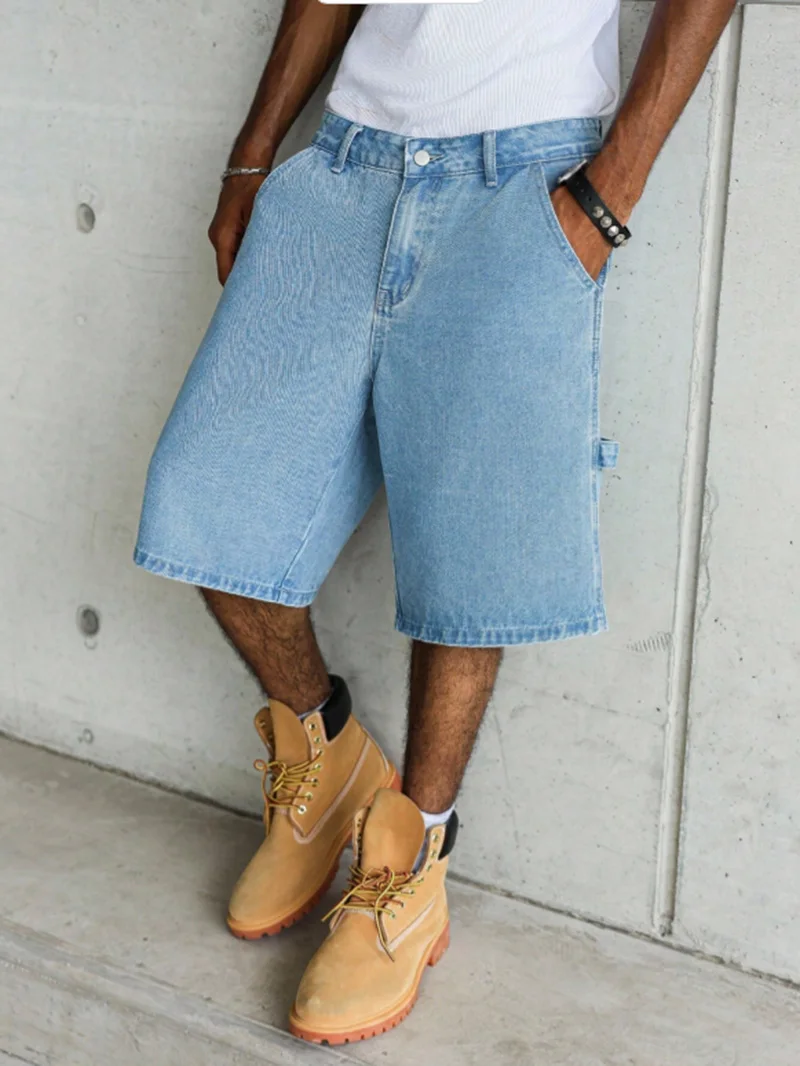Men's Light Blue Wide-Leg Utility Denim Shorts for Summer
Men's Light Blue Wide-Leg Utility Denim Shorts for Summer